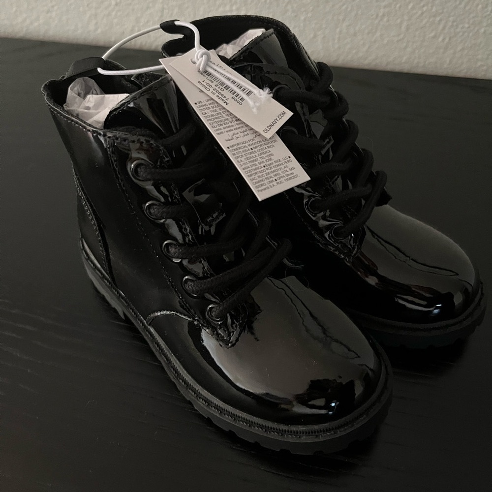 Shiny Faux-Leather Side-Zip Combat Boots for Toddler Girls